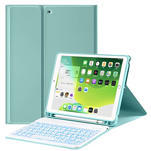 7 Couleurs rétro-éclairé Clavier Etui Bluetooth pour iPad 10.2 2019 et 2020 Clavier Amovible Etui Housse Coque de Protection pou IPad 7e et 8e Génération,Étu Housse avec Pen Holder Cover