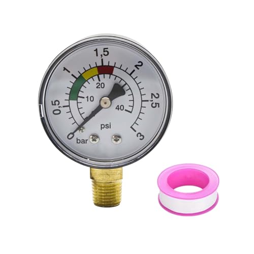 LNGJIN Pressure Gauge, High Precision Pressure Gauge, Water Pressure Gauge 1/4 Inch, 3 Bar Water, Pressure Gauge Water 0-3 Bar, Pressure Gauge, Pool Pressure Gauge with Teflon Tape, for Gas and Water