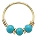 9KT Solid Yellow Gold Triple Turquoise Beads 22 Gauge ( 0.6MM ) - 5/16 ( 8MM ) Length Hoop Nose Ring
