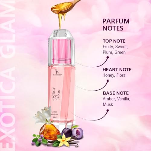 Image of Ramsons Exotica Glam Perfume for Women - 30ml | TN - Fruity, Plum, Citrus & Green | MN - Spicy, Honey, Herbal & Floral | BN - Musk, Amber, Vanilla & Woody