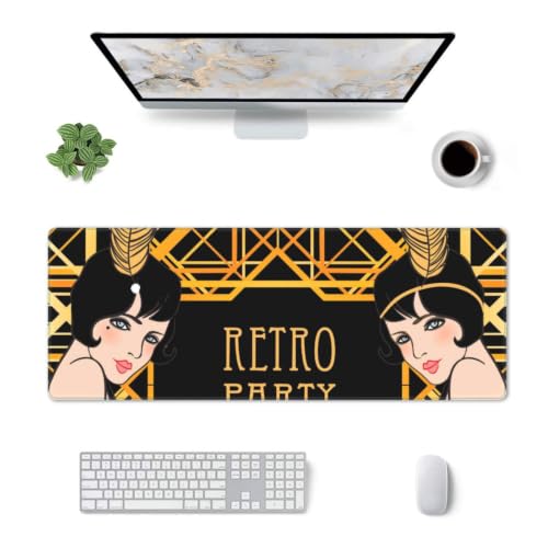 Flapper Girl Retro Party Invitation Design Charleston Beautiful Large Mouse Pad, 31.5x12 Inch Gaming Desk Mat, XXL Non-Slip Rubber Base Computer Pad with Durable Stitched Edges for Work and Play - Image 3