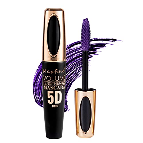 5D Silk Fiber Mascara Waterproof Long-Lasting Not Blooming Eye Lashes Mascara Thick Curling Lengthening Volume Mascara Fast Dry False Lash Effect Extension Make-Up #05 Purple