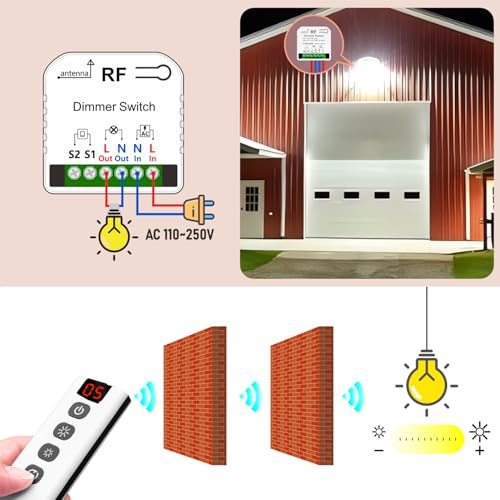 Tedeligo Kabelloser Dimmer Funk Lichtschalter Mit Fernbedienung,AC230V Dimmbare Schaltersteuerung Fur LED Und Halogen 10W To 150W, Kompatibel Mit Wandpaneel Dimmerschaltern(Kein WLAN Erforderlich)3IN1