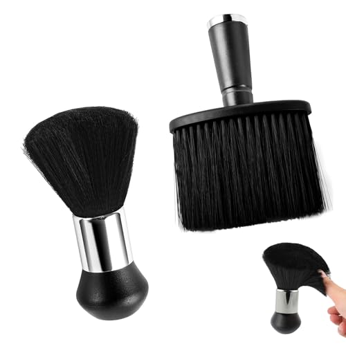 2 Piezas Cepillos de Cuello de Peluquería Negro Brocha de Peluquería Suave con Asa Cepillo de Barbero para Salón, Barbero, Peluqueros