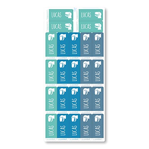 Personalisierter Namensaufkleber, Etiketten in trendigen Farben - gutmarkiert, mit Namen und einem weißen Symbol (Pastell Blau) Cover