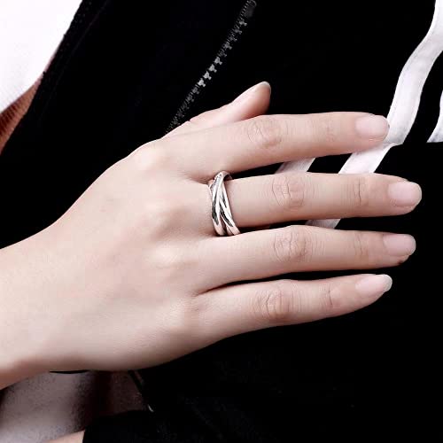 925 Sterling Silver Triple Band Interlocked Rolling Ring High Polish Rings for Women Braided Interlocking Infinity Wedding Band Promise Anniversary Ring Size 6-104
