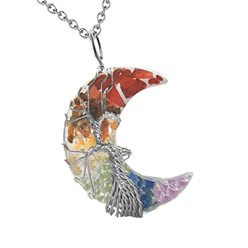 Colliers de pierres de guérison avec cristaux de croissant, Pendentif croissant enroulé de fil, colliers en pierre de cristal de guérison Reiki, Pierres précieuses spirituelles naturelles pour Adawd Cover