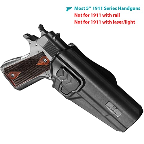 1911 Holster, Owb Paddle Holster Fit 1911 Colt-Elite Force -Kimber-Springfield-Ria-S&W-Ruger-Taurus-Rock Island And Most 1911 5'' No Rail Handguns, Index Finger Release/Adjustable Cant, Right Hand #TOP1