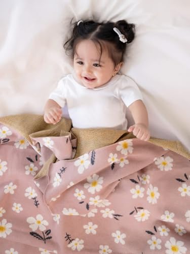 Image of haus & kinder Knitted Baby Blanket, Soft Breathable Baby Blankets Newborn, Premium Baby Blanket for 0-2 Years, Cozy Blankets for Crib, Nursery & Stroller, New Born Baby Essentials | Petal Pink