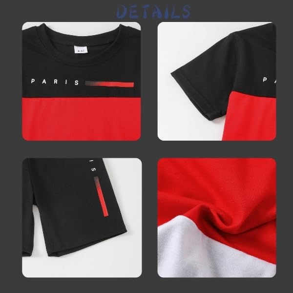 Image of Yoxindax Toddler Kid Boy Clothes Colorblock Letter Graphic Tee Shorts 2PC Summer Outfit Set