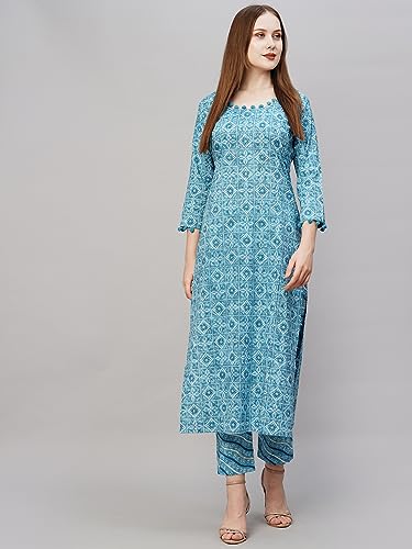 Image of ANNI DESIGNER Women Cotton Blend Kurta With Pant