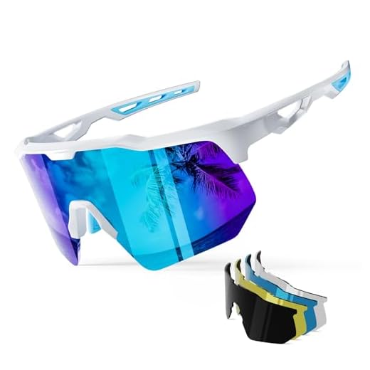 HAAYOT Polarized Sports Sunglasses for Men Women Youth Baseball Cycling Running Softball Biking Glasses 5 Lenses Bright White Sky Blue