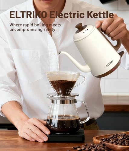 Image of Gooseneck Electric Kettle for Pour Over Coffee & Tea (White) | 1000W Fast Heating, 1L Capacity, Food-Grade Stainless Steel, Auto Shut Off, Boil Dry Protection, BPA-Free