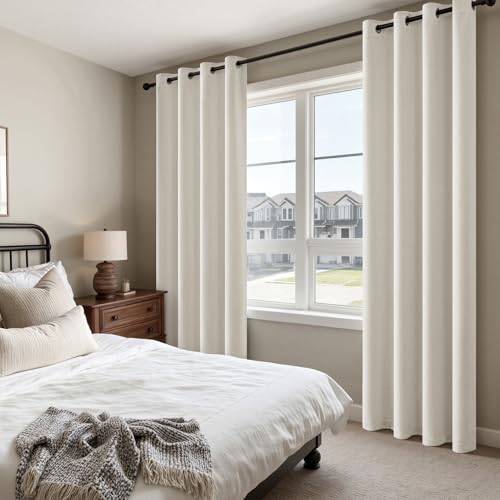 Image of MIULEE Ivory Blackout Bedroom Curtains Drapes 96 Inch Long 52 inchx96 inch | Grommet Top, Room Darkening Window Drapes, Privacy Protection, Thermal Insulated, Heat Blocking, Light Blocking