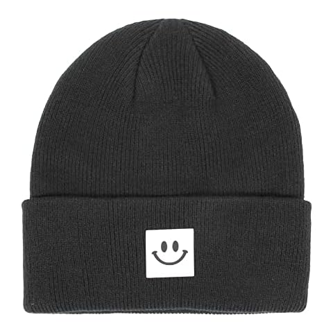 upeilxd Baby Winter Hat Soft Warm Knitted Beanie Hat with Cute Smile Face Beanie Cap for Toddler Boys Girls Black Cover