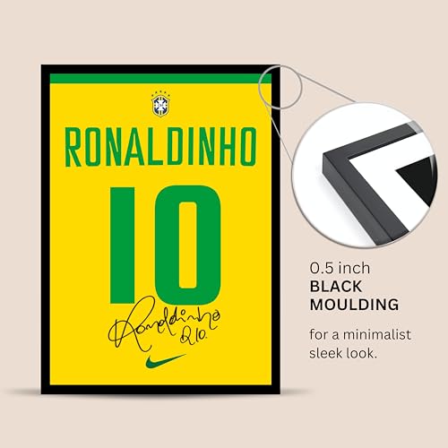 Image of Posternet Ronaldinho Gaucho Wall Poster Frames | 8x12 inch | World Cup special signed Jerseys Series | Hanging Wall Artwork Frames for Living Room, Bedroom, Office and Etc