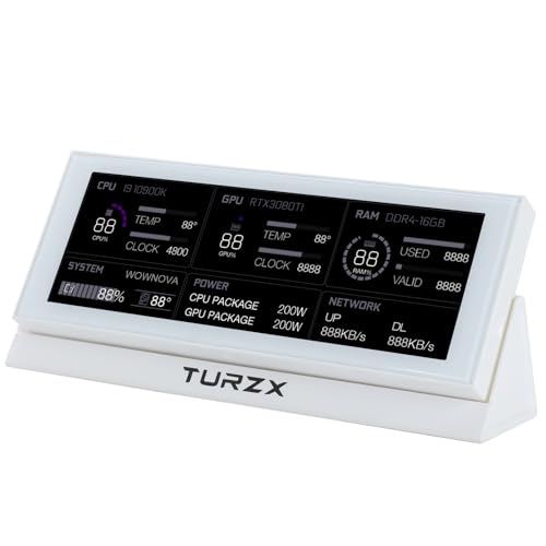 Image of WOWNOVA 4.6 inch LCD Screen Inside PC Case Screen with Desktop Stand - Customizable PC Temperature Display Panel for Computer Setup, GPU CPU FPS RAM HDD Computer Temp Monitor (White)