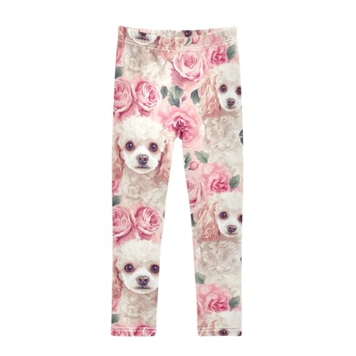 Cute Poodle Girls Leggings,Workout Leggings for Girls Toddler Athletic Legging Size for 3-10T