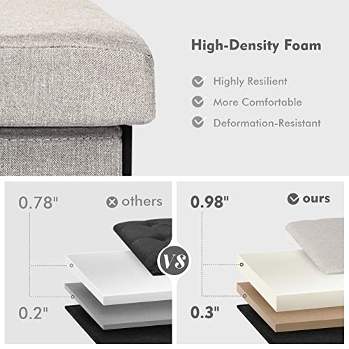 Pinplus Storage Ottoman With Drawers, Folding Storage Ottoman Bench, Foot Rest Stool, Shoes Bench Storage Box Toy Chest Linen Seat For Bedroom Living Room, Grey, 30 X 15 X 15 Inch #TOP6