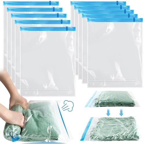 AOOWU Sacchetti Sottovuoto Vestiti, 10 Pezzi 40x60 cm Sacchi Sottovuoto di Rotolo a Mano, Riutilizzabili Sacchetti Salvaspazio, Borse da Viaggio per Traslochi e Viaggi, Pompa Senza Bisogno