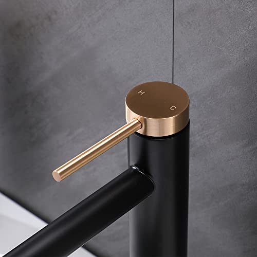 Vesla Home Single Handle One Hole Black And Gold Vessel Sink Faucet,Modern Tall Bathroom Faucet,Above Counter Lavatory Vanity Vessel Faucet With Water Hoses And Overflow Pop Up Drain #TOP4