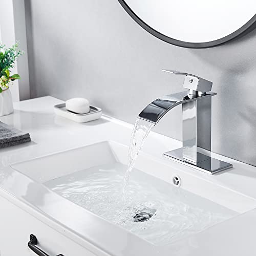Voton Chrome Bathroom Faucet Waterfall Single Handle Single Hole Bathroom Sink Washbasin Faucet With Pop-Up Drain #TOP4