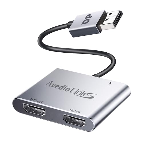 Image of DisplayPort to Dual HDMI Adapter, 4K 60Hz DP Source to HDMI Splitter Multi-Monitor, Extended Mode Display Adapter for Windows MST Dual Monitors Compatible with Computer Laptop Graphic Card,PC (Sliver)