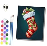 Malen Nach Zahlen Erwachsene Handgemalt Ölgemälde Kit für Anfänger und Erwachsene Mit Acrylfarbe Leinwand und 3 Pinsel Kit 40x50cm Ohne RahmenWeihnachtsstrümpfe mit roten und weißen Süßigkeiten