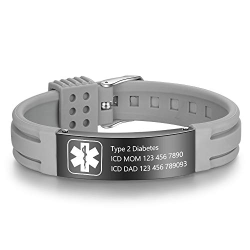 Free Engraving 9 Inch Silicone Adjustable Medical Bracelets Sport Emergency ID Bracelets