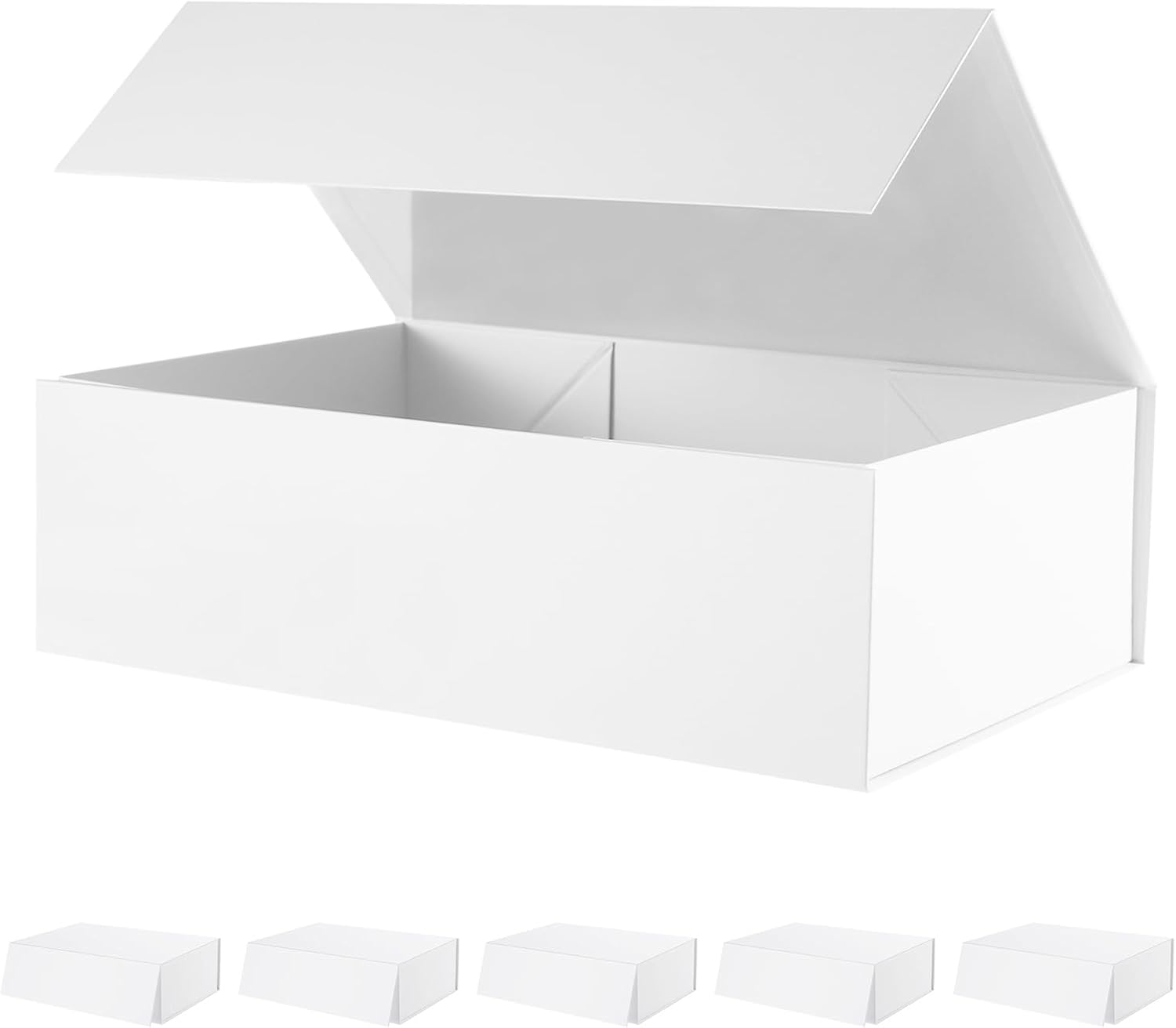 6 Large Gift Boxes with Lids 13.5x9x4.1 Inches, White Bridesmaid Proposal Gift Boxes with Magnetic Closure for All Occasion (Matte White)