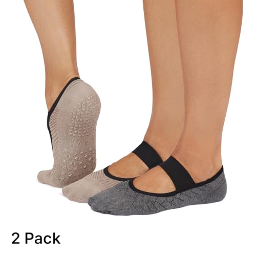TAVI Women’s Lola Non-Slip Socks 2-Pack - Grip Barre, Dance, Pilates, Yoga Socks - Anchor/Shitake Geo, Small2