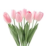 Apeair 10Pcs Pink Artificial Tulips Silk Flowers, Fake Tulips, Faux Flowers Decoration for Vase, Wedding, Party, Kitchen, Flowers Backdrop, Office, Home, Bedroom, Table Centerpiece Decor