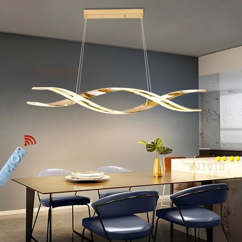 WJYCYN Spiral Modern Gold LED Pendant Lights Dimmable L120cm 78W Dining Room lamp Twist Creative Designs Height-Adjustable Dining Table Chandeliers Kitchen Office Bedroom Living Room Lighting 6400LM