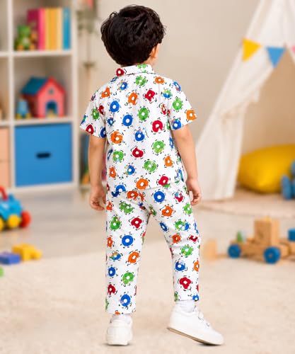 Image of 3BROS Unisex Pure Cotton Short Sleeve Kids Night Dress for Boys & Girls Nightwear /Sleepsuit /Sleepwear /Loungewear Night Suit for Boys and Girls Top and Pyjama Combo Set