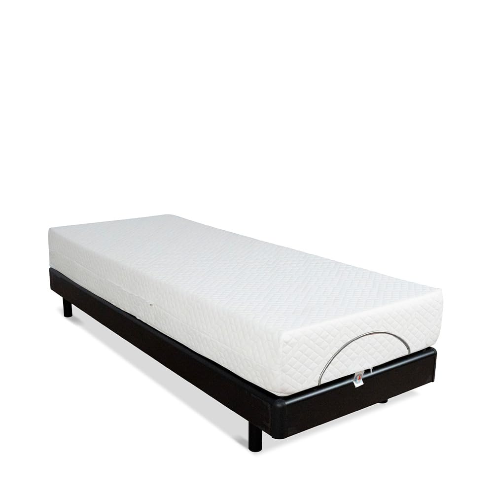 BELLECOUR Ensemble Sommier Électrique 80x200 cm + Matelas Mémoire de Forme 21 cm - Tête, Pieds et Buste relevables et télécommande Filaire - Fabriqué en France