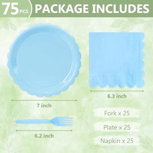 Image of Light Blue Paper Plates and Napkins,Baby Blue Disposable Dinnerware, 25-7 inch