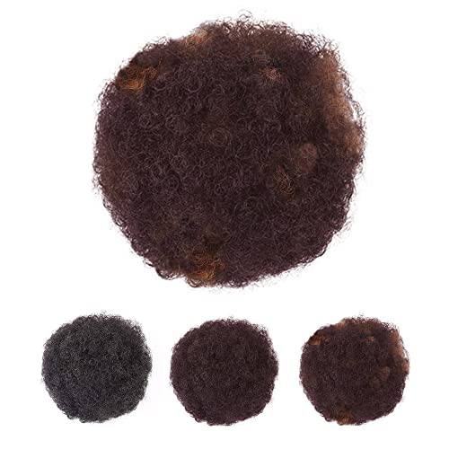 Extensión de Moño de Pelo Afro Puff Postizos de Moño Cola de Caballo Corta Sintética Updo Rizado con Dos Clips, Color Marrón Mezclado