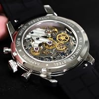 TOPHILL Classic Vintage 1963 40 mm Mechanische Herren-Fliegeruhr Chronograph mit Handaufzug, Kaliber ST1901 Seagull, Saphirglas, Gehäuse aus Edelstahl (Schwarz mit Silikonarmband) – Ansicht 3
