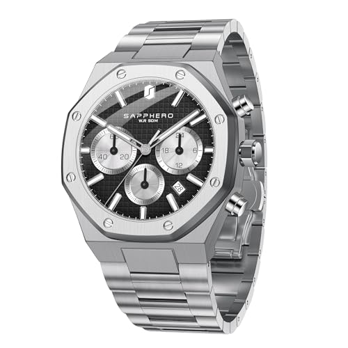 SAPPHERO Reloj Hombre Cronógrafo Octogonal Acero...