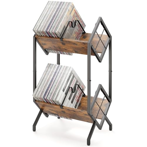 RUILALIFE 2-Tier-Vinyl-Record-Storage-Holder With Dividers Metal Album storage for vinyl records display Shelf Vintage 160-200 LP Storage Shelf Stand
