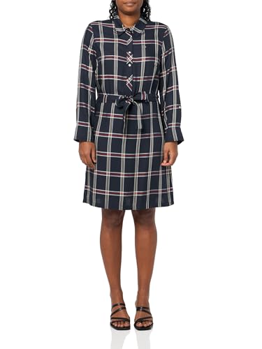 Tommy Hilfiger Damen Ashbury Plaid Tie Waist Button Front Dress Kleid, Sky Captain Multi, 34