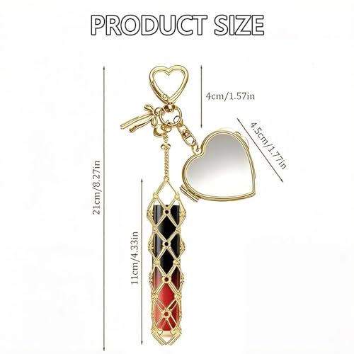 Image of Metal Lipstick Holder with Mirror Golden Heart Clasp Portable Lipstick Organizer Case Makeup Lip Balm Holder Bag Charm Accessories Compact Travel Cosmetic Storage for Women (Lipstick Not Included)