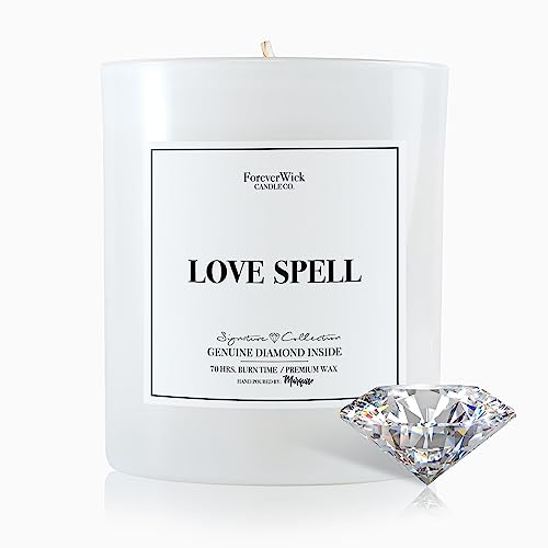 Love Spell Surprise Candle with Diamond Inside | Foreverwick Candles | Scented Soy Candles Gifts for Women Anniversary Candle Wax | Romance Candles All-Natural Organic Soy Candle 14oz | 70h