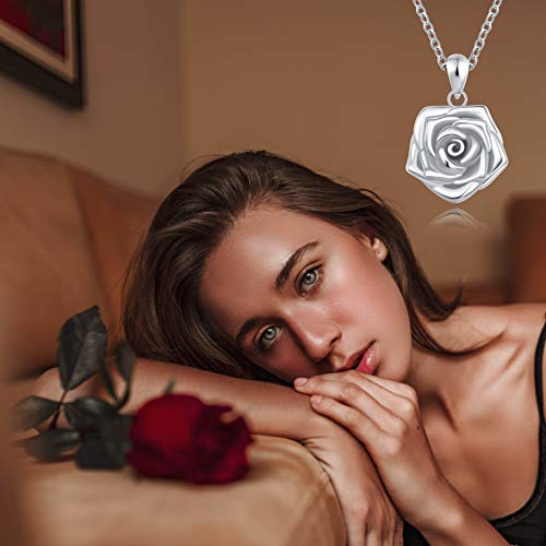 BEILIN Rose Flower Cremation Urn Pendant Necklace 925 Sterling Silver Keepsake Memorial Flower Urn Jewelry for Ashes2