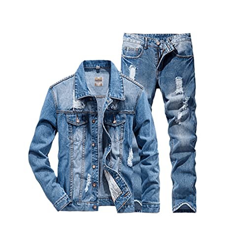 Ensemble de deux pièces en denim de coton bleu couple veste XL