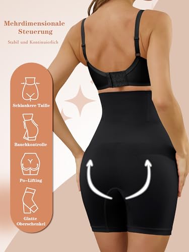 Auffortria Shapewear Damen Bauchweg Unterhose Hohe Taille Miederhose Figurformend Bauchkontrolle Oberschenkel Stark Formende Unterwäsche Miederpant (X-Large, Schwarz)