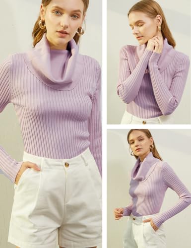 Image of v28 Women's Stretchable Cowl Neck Knit Long Sleeve Slim Fit Bodycon Sexy Sweater