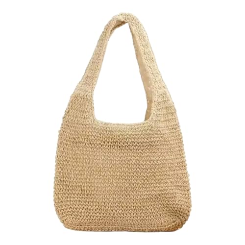 Bolsa de Praia Grande em Crochê,Forrada Fechamento com Zíper, Palha Trançada, 42x32x58cm, Estilo Casual de Verão (Palha)