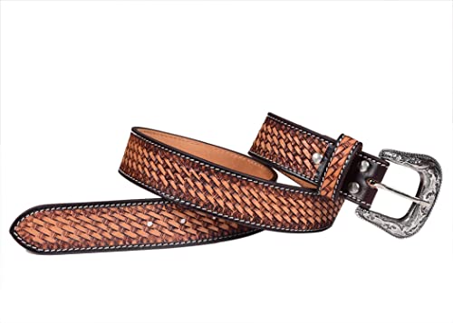 Western Genuine Leather Basket Weave Belt For Men and Women 30WE0023