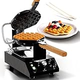 PYY Bubble Waffle Maker – 1500W Commercial Egg Puff Waffle Iron, 122-482℉ Electric Stainless Steel, 180° Rotating, Non-Stick Coating, Wooden...